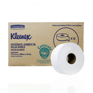 Higiénico Jumbo Jr. Kleenex Caja C/12 Bobinas de 300 Mts C/U Color Blanco