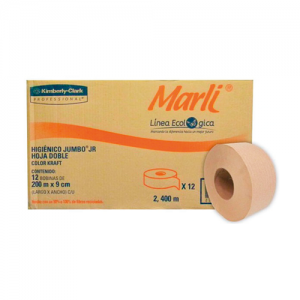Higiénico Jumbo Jr. Marli, Caja con 12 Bobinas  de 200 Mts C/U Color Kraft Ecológico