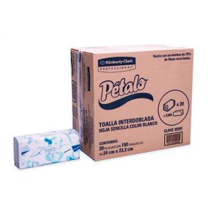 Toalla Interdoblada Pétalo Caja con 3000 Piezas  Color Blanca