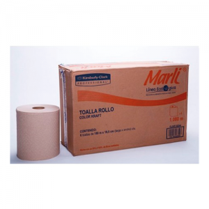 Toalla en Rollo Marli  Caja C/6 Bobinas de 180 Mts C/U Color Natural, EcológicaBlanco Con 540 hojas c/u